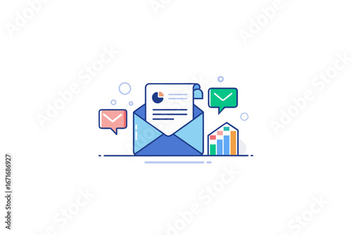 social media communication icons set with poll chart illustration
