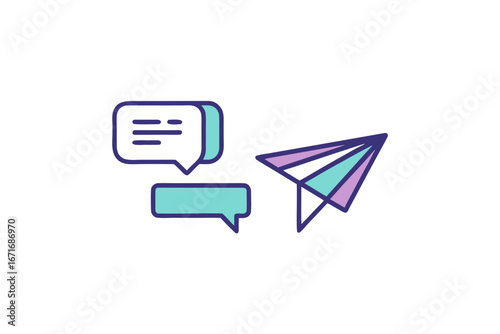 two icons direct message paper plane and message notification