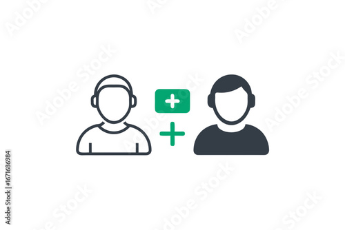 two icons group avatar silhouettes and video conference icon