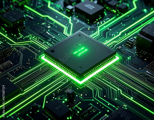 Nvidia Style Neon Microchip Concept Illustration