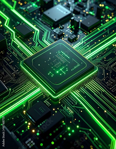 Futuristic Computer Chipset Glowing Green
