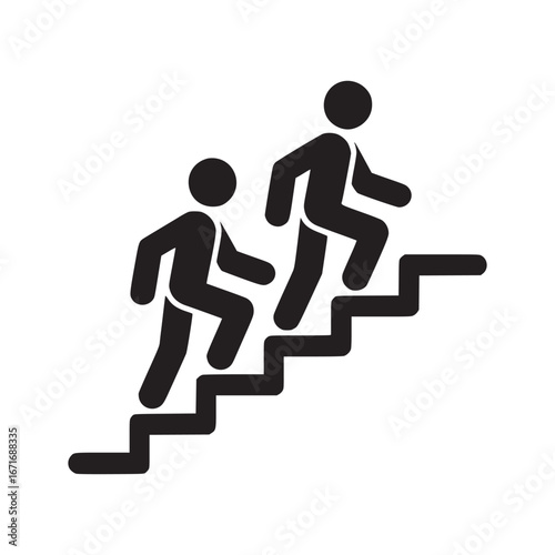 Two stick figures ascending a staircase in black silhouette against a white background illustration