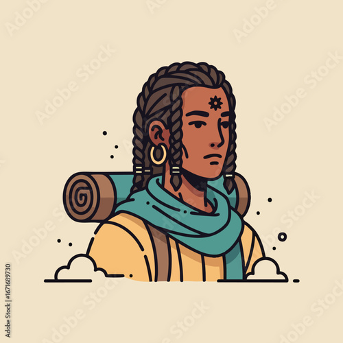 Determined Traveler: Stylized Portrait of a Braided Adventurer.