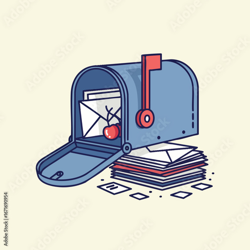 Mailbox with letters and flag up.