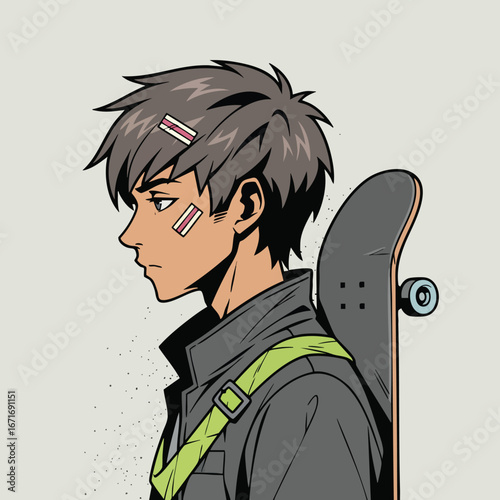 Skateboarding Teen Profile View Illustration.