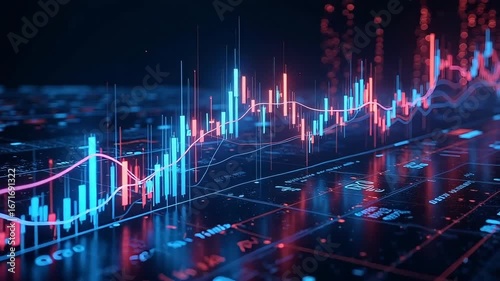 Dynamic stock market data stream with rising trends, financial growth and investment success