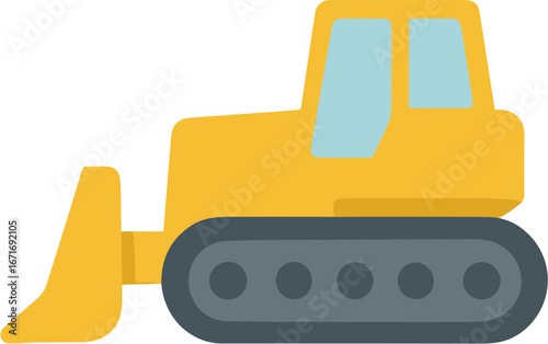 Flat Cartoon Bulldozer Construction Vehicle Machine Equipment Heavy Icon Illustration