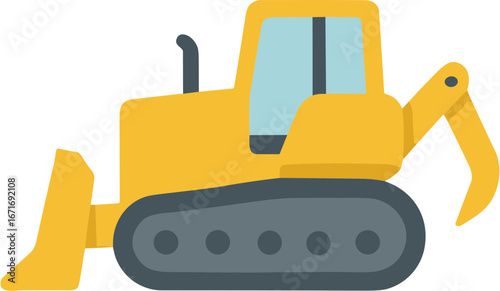 Simple Flat Illustration of Heavy Duty Yellow Bulldozer Construction Vehicle Icon