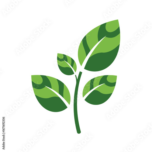 Green plant sprout with patterned leaves on a white backdrop, capturing nature's vitality. Concept for ecological awareness, sustainable living and botanical illustration