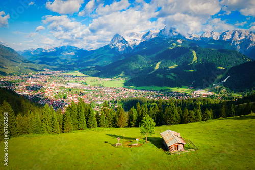 Garmisch-partenkirchen town aerial panoramic view, Germany