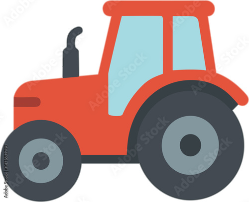 Flat Design Red Farm Tractor Agriculture Vehicle Illustration Icon