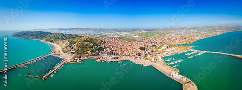 Licata city port aerial panoramic view in Sicily