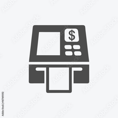 This automated teller machine with a dollar sign is dispensing a white receipt to users