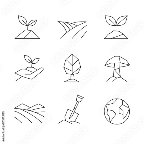 Line icons of plant growth, nature, and earth sustainability concepts, new priorities