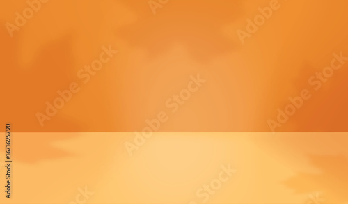 Autumn background, Empty Studio Podium Display with Shadow Leaves on Orange Scene for Thanksgiving Advertising, Vector Template for Product Sale, 3d