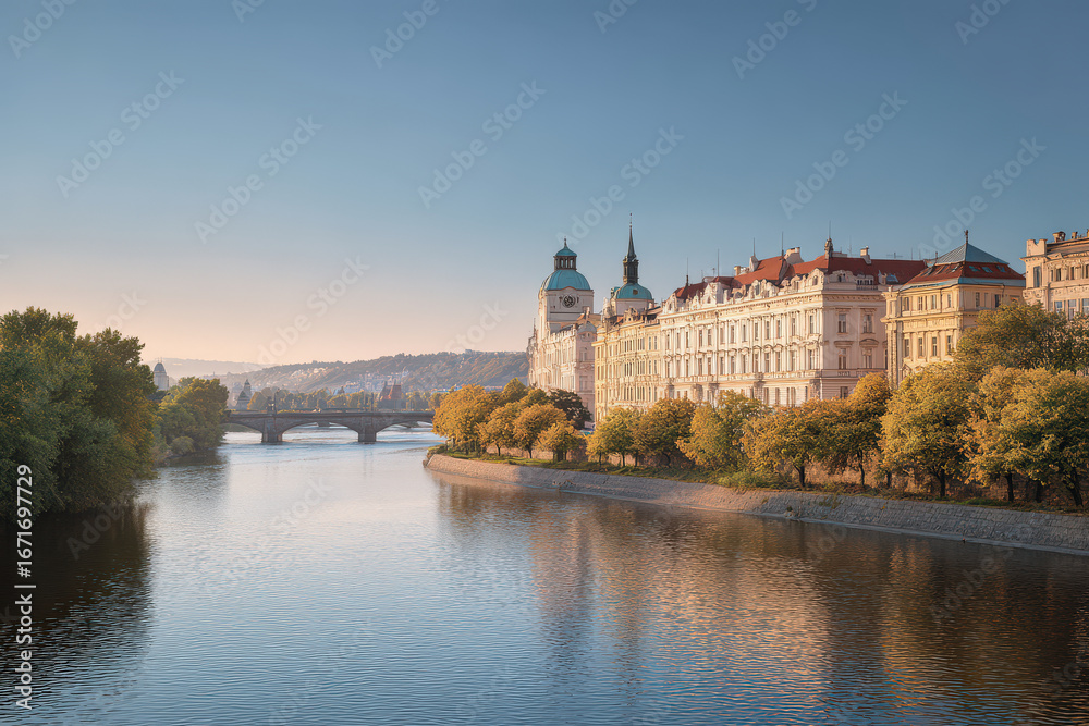 Fototapeta premium tranquil view of european capitals featuring bridges and waterfronts devoid of bustling crowds
