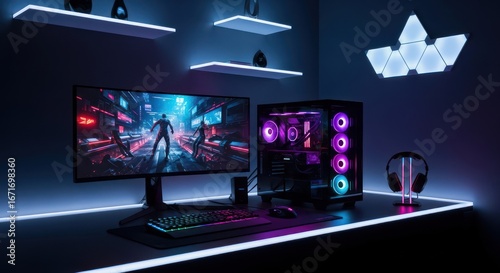 Immersive gaming setup with vibrant rgb lighting creating an atmospheric experience