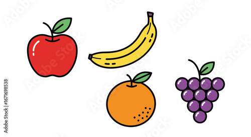 Colorful fruits arranged neatly on a white surface creating a vibrant and healthy food presentation with a clean and minimalist aesthetic.