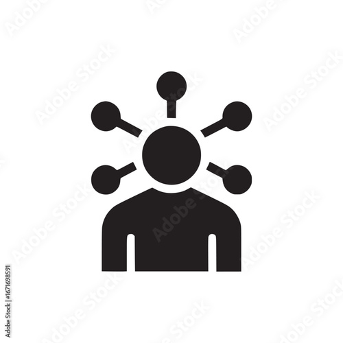 A black silhouette of a person with connections extending from the head on a white background