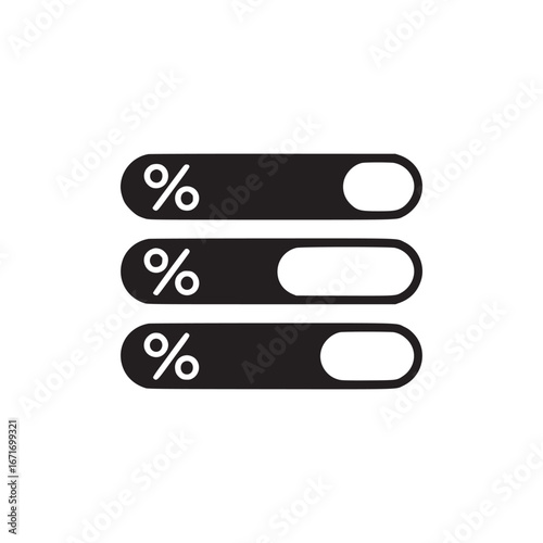 Three black percentage progress bars with white fill against a white background in a simple design