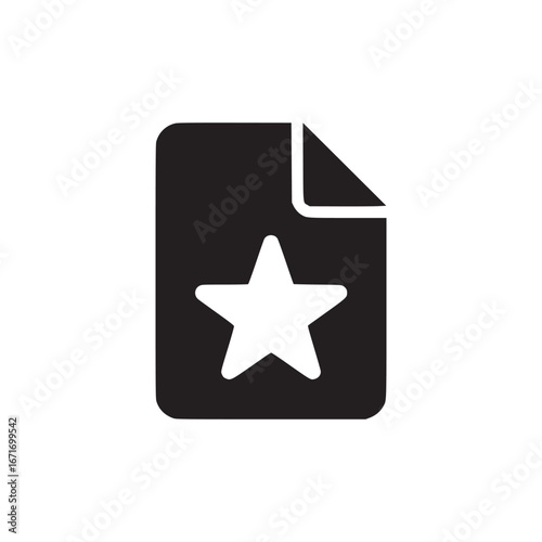 A black document icon with a folded corner and a white star in the center on a white background