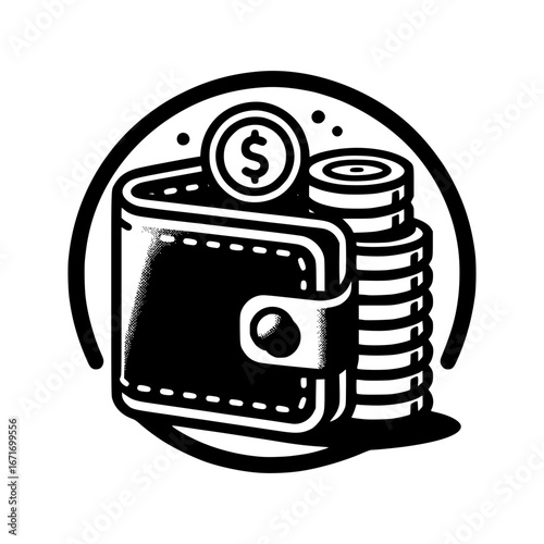  wallet with coins black vector icon with transparent background 