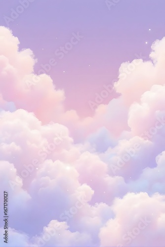 Soft pastel clouds in a dreamy pink sky.