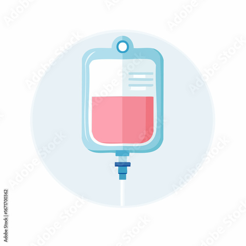 Stylish flat vector icon depicting an IV drip bag, symbolizing health, medical treatment, and hospital care