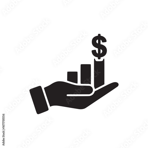 Hand holding a bar graph with a dollar sign on top representing financial growth and investment