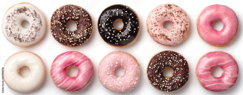 Fototapeta premium Assorted glazed donuts with sprinkles and frosting