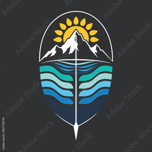 Mountain Sun and Water Emblem in Feather Shape.