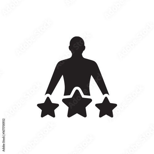Silhouette of a person holding three stars in a black and white minimalist illustration design style
