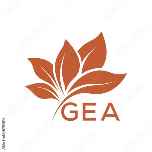 GEA Elegant Minimal Leaf Logo Design, GEA Later Logo, Abstract Nature Brand Icon, Natural Organic Leaf Badge. 
