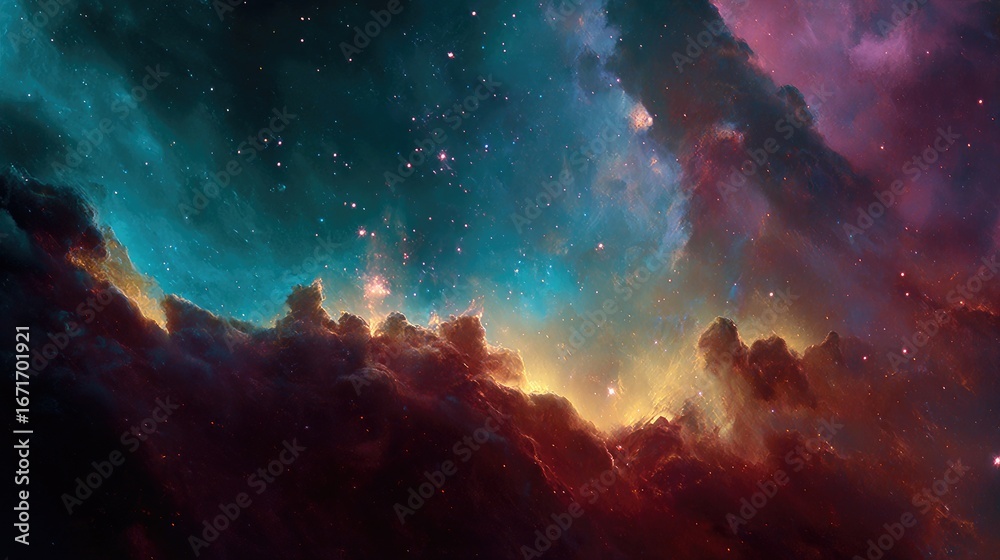Naklejka premium Deep space nebula with vibrant colors and star dust