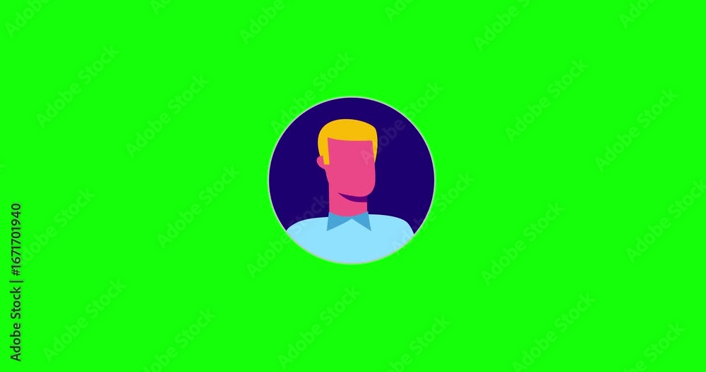 Man simple light circle blonde hair head rotating greenbox. Animated ...
