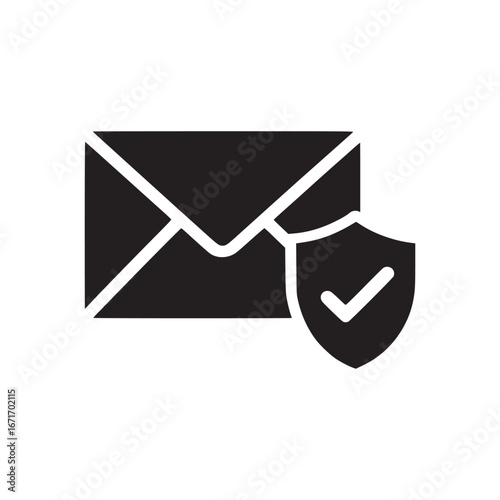 Black envelope icon with a shield and check mark representing secure and protected email delivery service