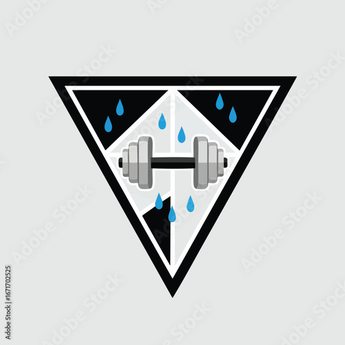 Dumbbell with water drops inside a triangle symbol.