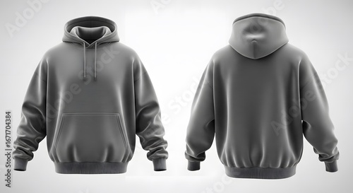 Modern Casual Gray Hoodie Apparel Fashion Design Mockup Front and Back View
