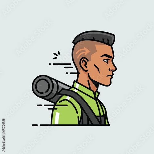 Adventurous man with backpack ready for travel and adventure.