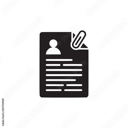 Black and white resume document with profile image and paperclip securing the corner of the sheet