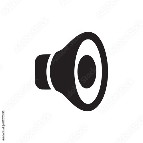 A simple black and white illustration of a speaker icon on a plain white background image style