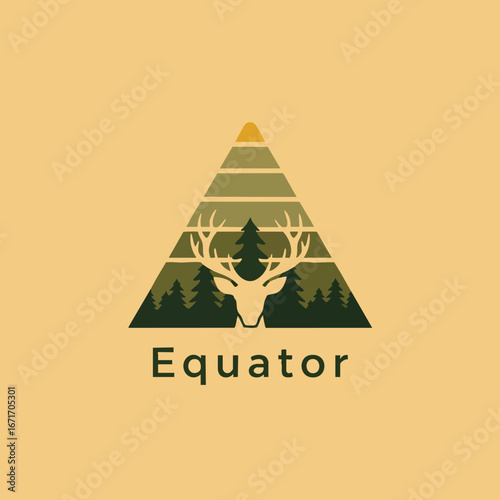 Deer Head Silhouette in Triangle Landscape Logo Design.
