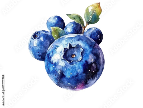 blueberries watercolor illustration on white background