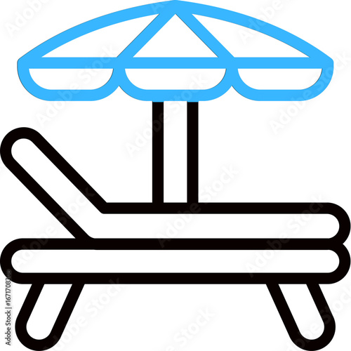 vector illustration of a beach chair and umbrella. beach chair under umbrella, summer vacation relaxation concept. 