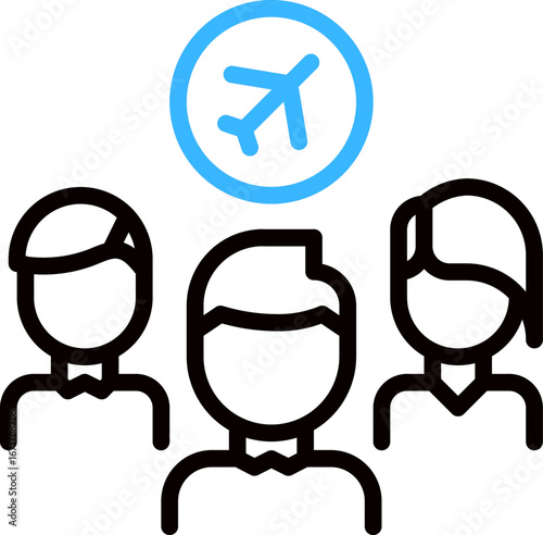 Air Travel team vector. Flight attendant team, airline crew, professional uniform, airport staff, aviation service, modern vector illustration. Team Of Pilots and air hostages. 