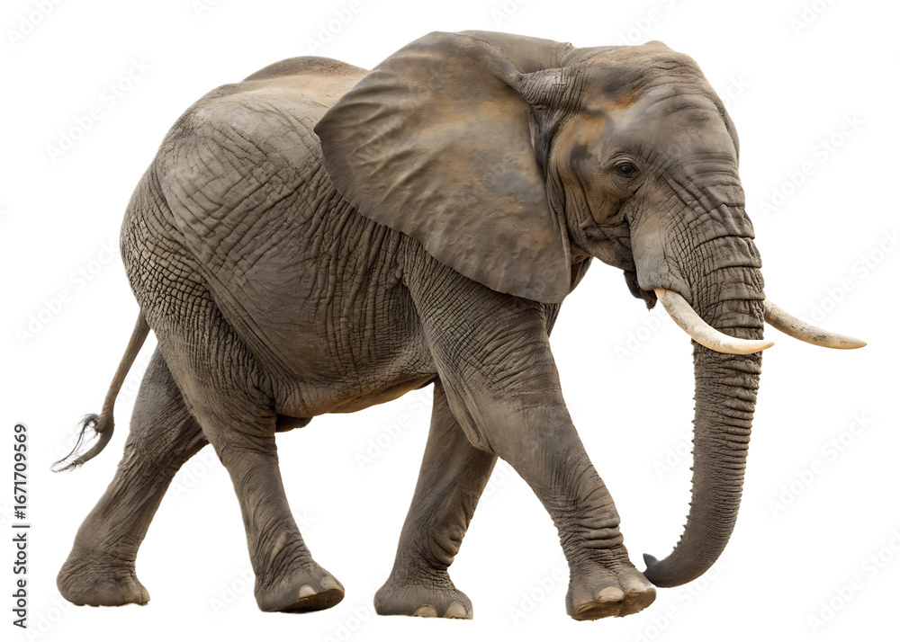 Fototapeta premium Majestic African Elephant Walking Proudly Isolated on Black Background Showcasing Power and Grace of Wildlife in a Natural Setting Ideal for Conservation Education and Wildlife Photography