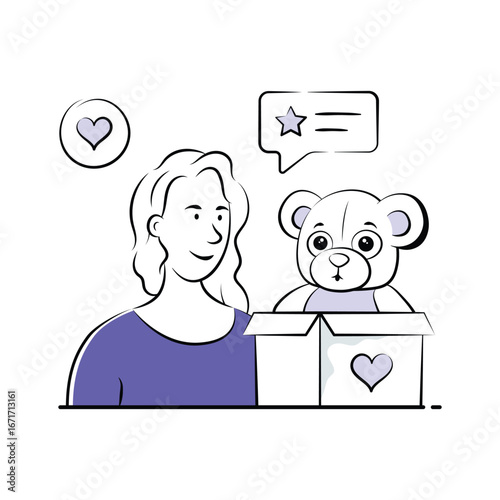Satisfied customer receiving quality products, hand drawn illustration