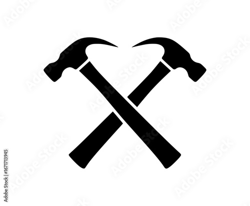 Silhouette of two crossed claw hammers