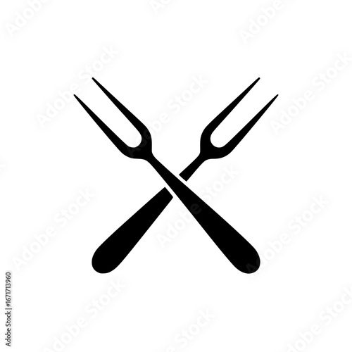 Two crossed meat forks in minimalist black silhouette