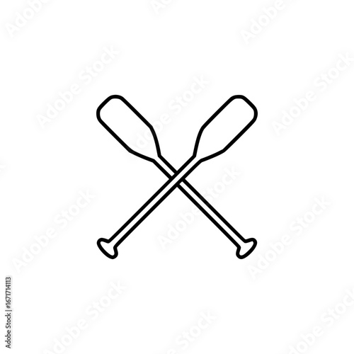 Simple black outline of crossed canoe paddles